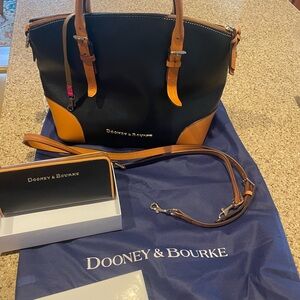 Dooney & Burke black and tan bag with matching wallet